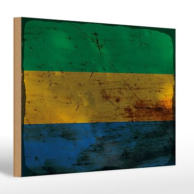 Holzschild Flagge Gabun 30x20cm Flag of Gabon Rost