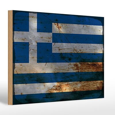 Cartello in legno bandiera Grecia 30x20cm Bandiera Grecia ruggine