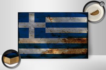Panneau en bois drapeau Grèce 30x20cm Drapeau Grèce rouille 2