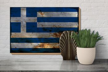 Panneau en bois drapeau Grèce 30x20cm Drapeau Grèce rouille 3