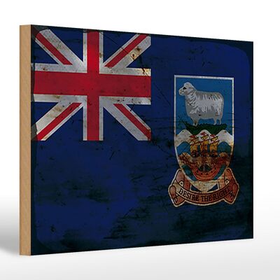 Letrero de madera bandera Islas Malvinas 30x20cm bandera óxido