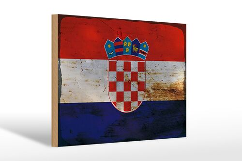 Holzschild Flagge Kroatien 30x20cm Flag of Croatia Rost