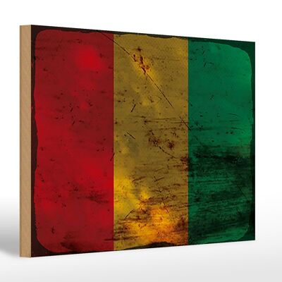 Letrero de madera bandera Guinea 30x20cm Bandera de Guinea óxido