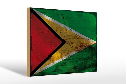 Holzschild Flagge Guyana 30x20cm Flag of Guyana Rost