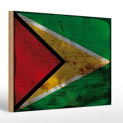 Letrero de madera bandera Guyana 30x20cm Bandera de Guyana óxido