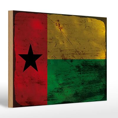 Letrero de madera bandera Guinea-Bissau 30x20cm Óxido de Guinea