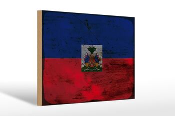 Panneau en bois drapeau Haïti 30x20cm Drapeau d'Haïti rouille 1