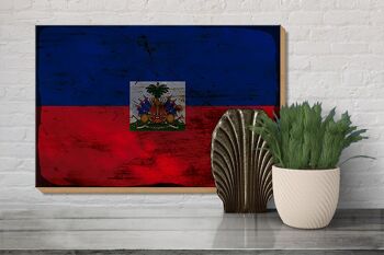 Panneau en bois drapeau Haïti 30x20cm Drapeau d'Haïti rouille 3
