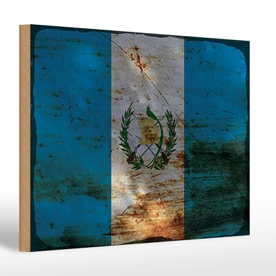 Cartello in legno bandiera Guatemala 30x20cm Bandiera Guatemala ruggine
