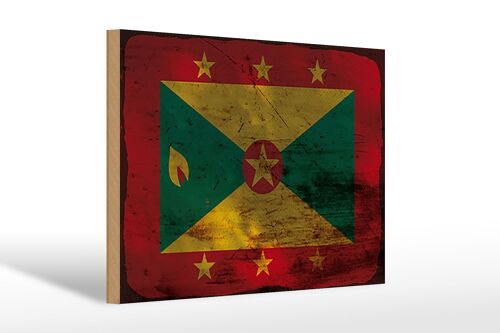 Holzschild Flagge Grenada 30x20cm Flag of Grenada Rost