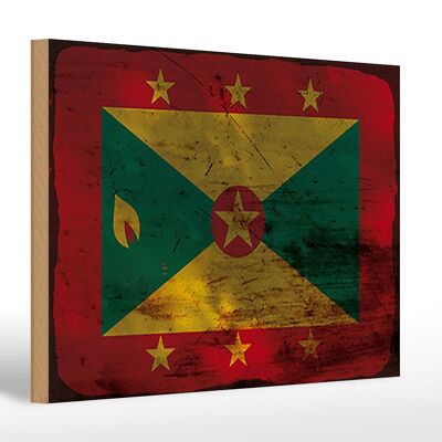 Cartello in legno bandiera Grenada 30x20 cm Bandiera di Grenada ruggine