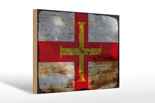 Holzschild Flagge Guernsey 30x20cm Flag of Guernsey Rost