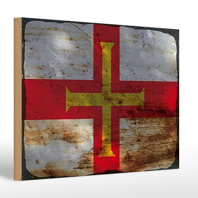 Cartello in legno bandiera Guernsey 30x20 cm Bandiera di Guernsey ruggine