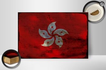 Panneau en bois drapeau Hong Kong 30x20cm Drapeau Hong Kong rouille 2