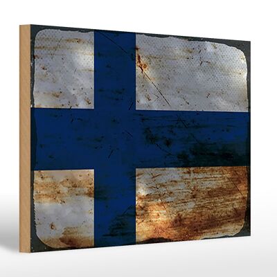Panneau en bois drapeau Finlande 30x20cm Drapeau de la Finlande rouille