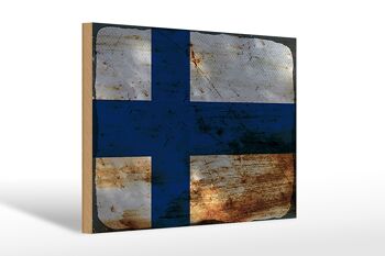 Panneau en bois drapeau Finlande 30x20cm Drapeau de la Finlande rouille 1