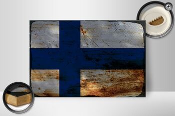 Panneau en bois drapeau Finlande 30x20cm Drapeau de la Finlande rouille 2