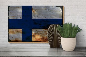Panneau en bois drapeau Finlande 30x20cm Drapeau de la Finlande rouille 3
