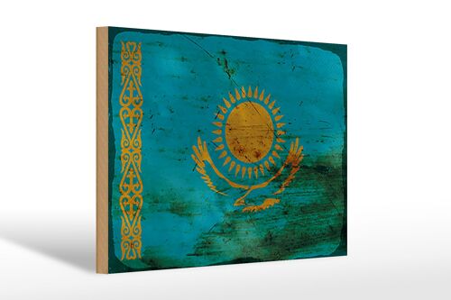 Holzschild Flagge Kasachstan 30x20cm Kazakhstan Rost