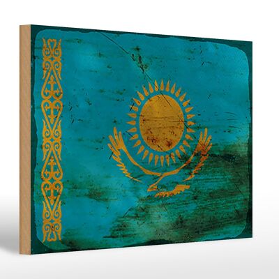 Holzschild Flagge Kasachstan 30x20cm Kazakhstan Rost