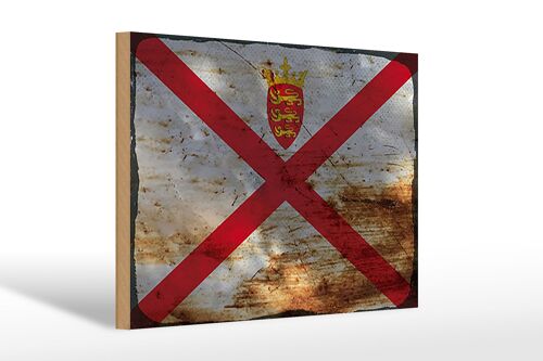 Holzschild Flagge Jersey 30x20cm Flag of Jersey Rost
