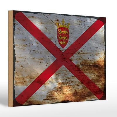 Cartello in legno bandiera Jersey 30x20cm Bandiera del Jersey ruggine
