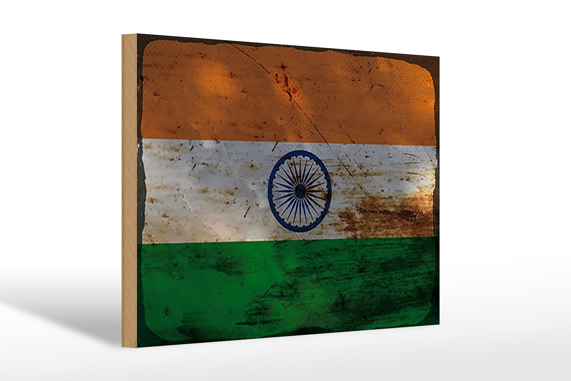 Letrero de madera bandera India 30x20cm Bandera de India óxido
