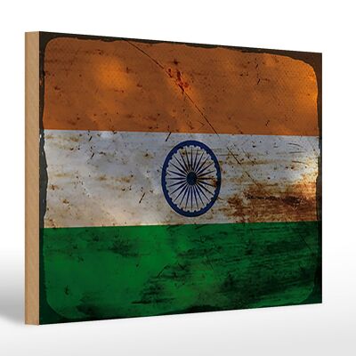 Letrero de madera bandera India 30x20cm Bandera de India óxido