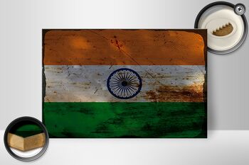 Panneau en bois drapeau Inde 30x20cm Drapeau de l'Inde rouille 2