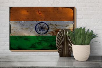 Panneau en bois drapeau Inde 30x20cm Drapeau de l'Inde rouille 3