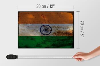 Panneau en bois drapeau Inde 30x20cm Drapeau de l'Inde rouille 4