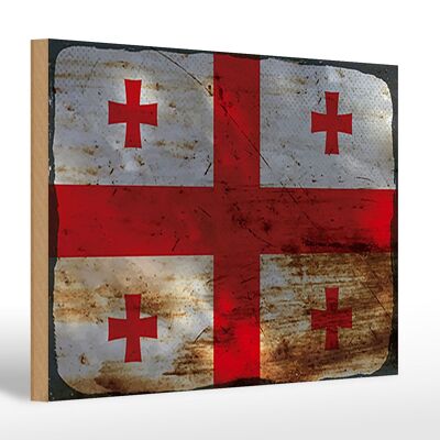 Holzschild Flagge Georgien 30x20cm Flag of Georgia Rost