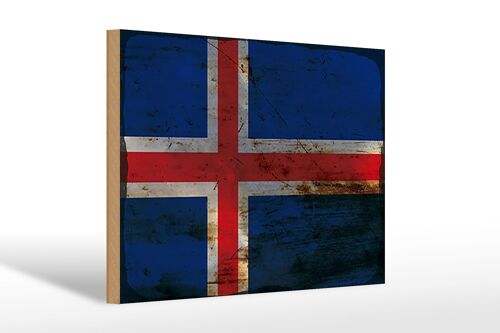 Holzschild Flagge Island 30x20cm Flag of Iceland Rost