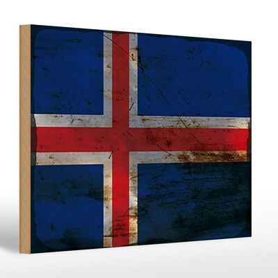 Holzschild Flagge Island 30x20cm Flag of Iceland Rost