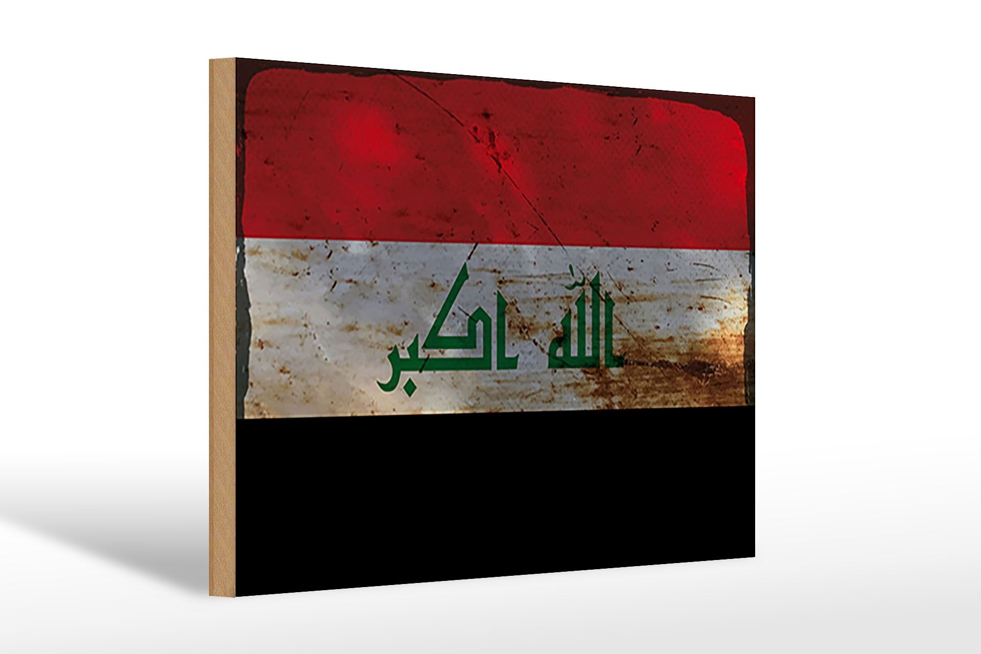 Panneau en bois drapeau Irak 30x20cm Drapeau de l'Irak rouille