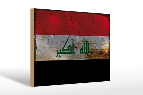 Holzschild Flagge Irak 30x20cm Flag of Iraq Rost