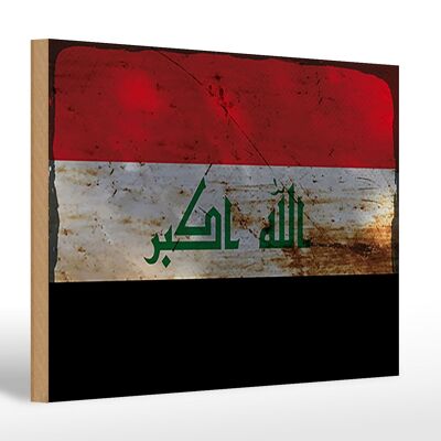 Letrero de madera bandera Irak 30x20cm Bandera de Irak óxido