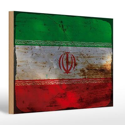 Letrero de madera bandera Irán 30x20cm Bandera de Irán óxido