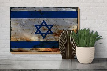Panneau en bois drapeau Israël 30x20cm Drapeau d'Israël rouille 3