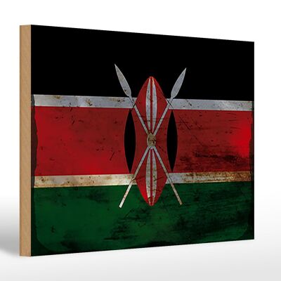 Letrero de madera bandera Kenia 30x20cm Bandera de Kenia óxido