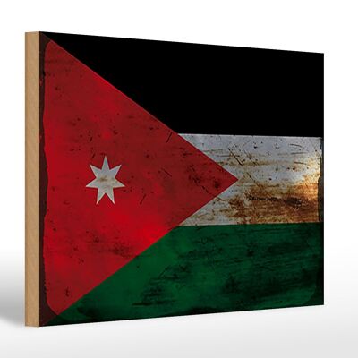 Cartello in legno bandiera Giordania 30x20 cm Bandiera della Giordania ruggine