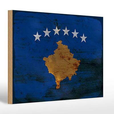 Cartello in legno bandiera Kosovo 30x20cm Bandiera del Kosovo ruggine