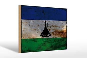 Panneau en bois drapeau Lesotho 30x20cm Drapeau du Lesotho rouille 1