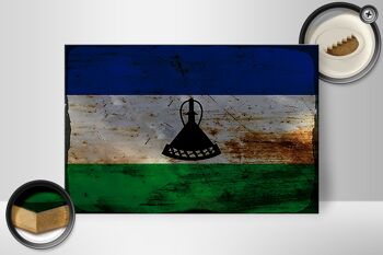 Panneau en bois drapeau Lesotho 30x20cm Drapeau du Lesotho rouille 2