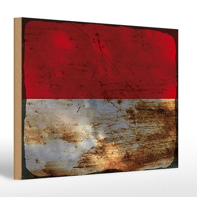 Letrero de madera bandera Indonesia 30x20cm Bandera Indonesia óxido