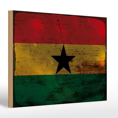 Letrero de madera bandera Ghana 30x20cm Bandera de Ghana óxido