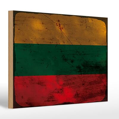 Holzschild Flagge Litauen 30x20cm Flag of Lithuania Rost