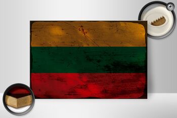 Panneau en bois drapeau Lituanie 30x20cm Drapeau de Lituanie rouille 2