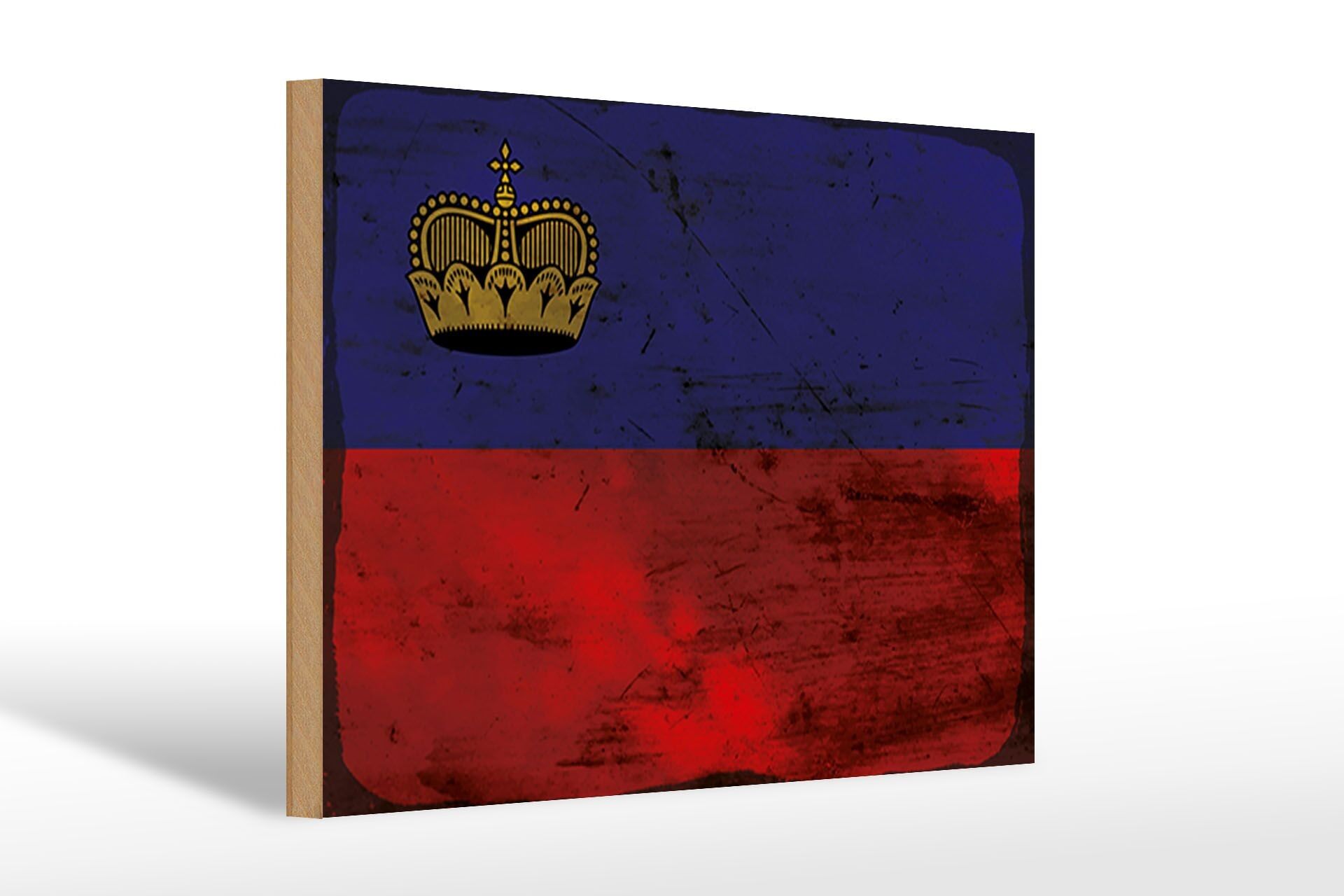 Holzschild Flagge Liechtenstein 30x20cm Flag Rost