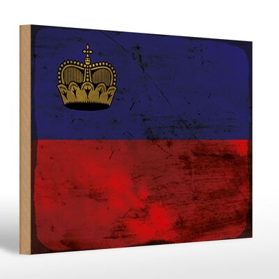 Letrero de madera bandera Liechtenstein 30x20cm bandera óxido